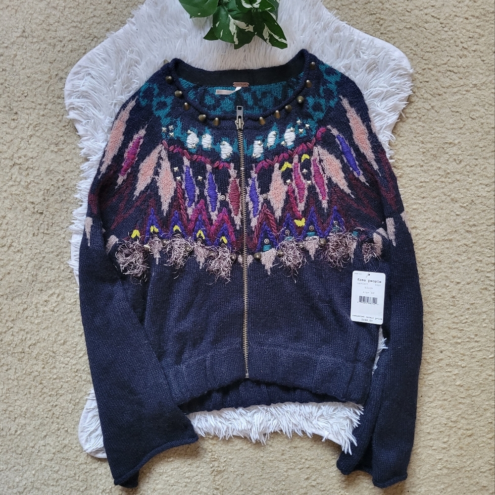 Free People Embellished Bell Sleeve Zip Jacket